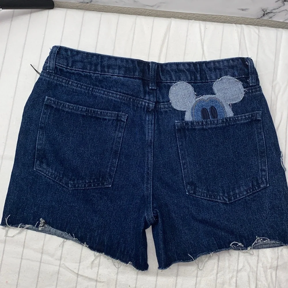 Forever 21 Women's Disney Mickey Mouse Denim Bermuda Shorts in Dark Denim, 13/14 - Picture 9 of 10